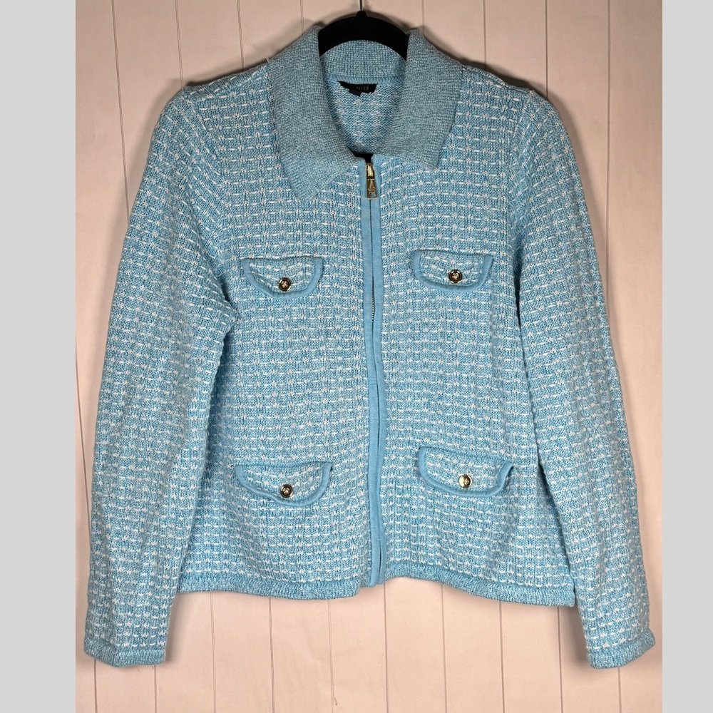 Talbots Petites LP Blue Dash Stripe Cardigan Sweater Jacket Old Money Classy Top
